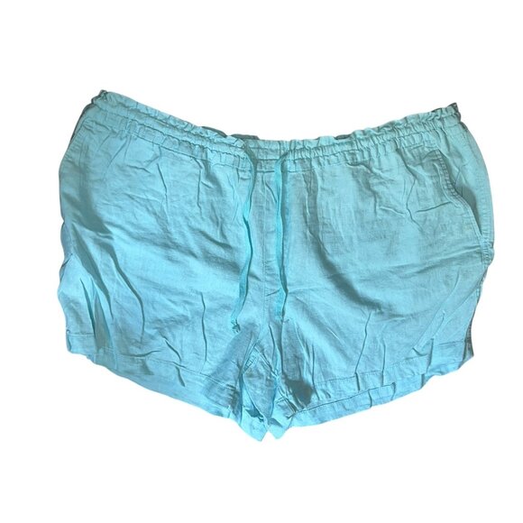 Faded Glory Womens Plus Size 2X Aqua Blue Linen-Blend Drawstring Shorts With Poc - Picture 1 of 5